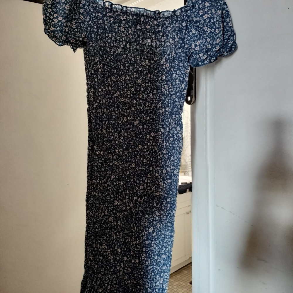 Floral Blue Off-Shoulder Dress